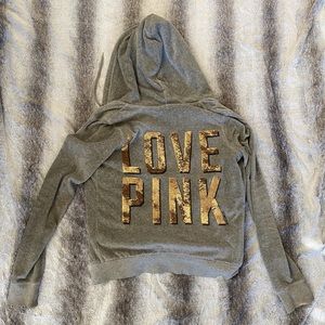Victoria’s Secret pink sequin fuzzy jacket